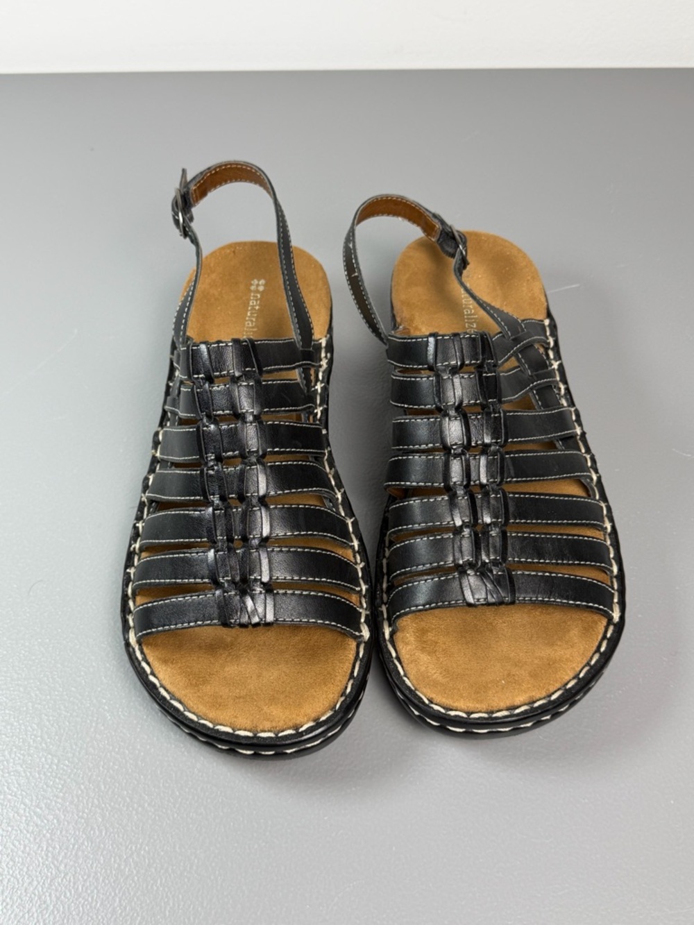 Naturalizer Sandals Womens 9W Travis Strappy Slingback Black Leather Open Toe F2